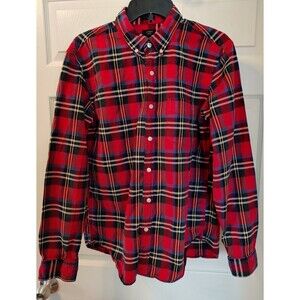 J.CREW Flannel Button Up Shirt Large Slim Fit Red Plaid Mens